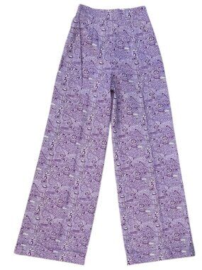 Julia Amory Julia Pant Purple Paisley Wide Leg Trousers XS Lined Cuffed NEW